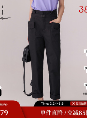 XG雪歌XL102006A190黑色高腰休闲裤2025秋季新款通勤收腰直筒裤女