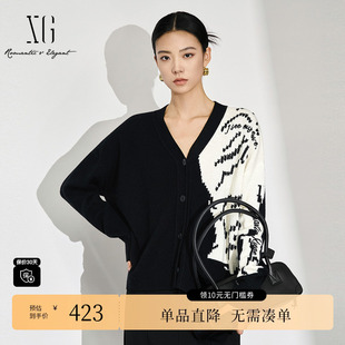 纯绵羊毛毛衫 XG雪歌XJ411076B698撞色拼接毛针织衫 新款 冬季 女 时尚