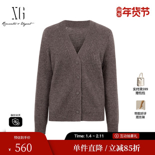 XG/雪歌XK411105AC09螺纹长袖毛针织衫2025冬季新款牦牛绒开衫女