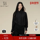 雪歌XK421016A390黑色长袖 衬衫 2025冬季 新款 绵羊毛立领上衣女