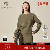 军绿色上衣女 新款 雪歌XK401022A943印花长袖 套头卫衣2025冬季