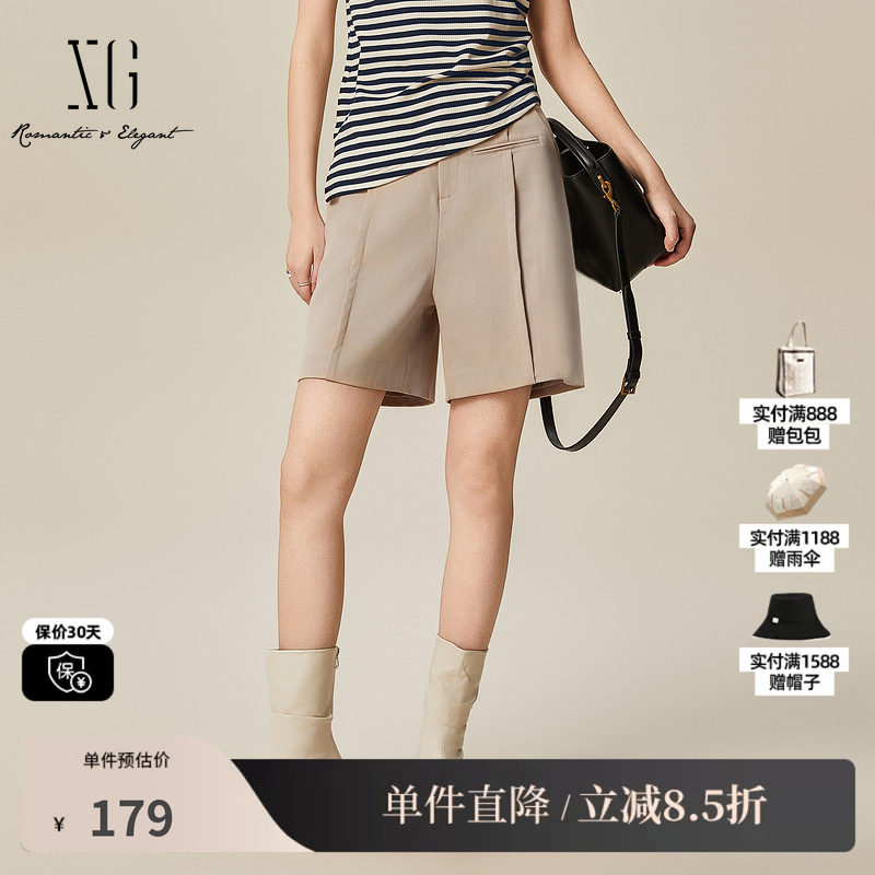 XG/雪歌XL102010A373卡其色休闲短裤2025秋季新款羊毛混纺直筒女