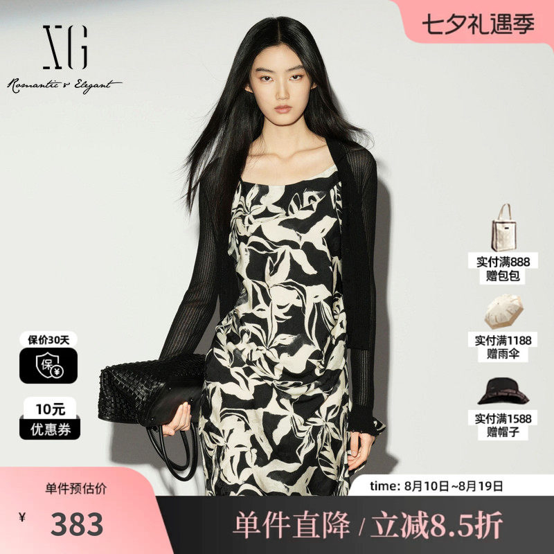 XG/雪歌XL211006A190黑色V领修身长袖毛针织衫薄款休闲开衫罩衫女