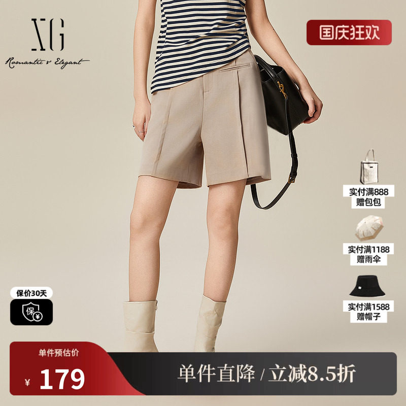 XG/雪歌XL102010A373卡其色休闲短裤2025秋季新款羊毛混纺直筒女