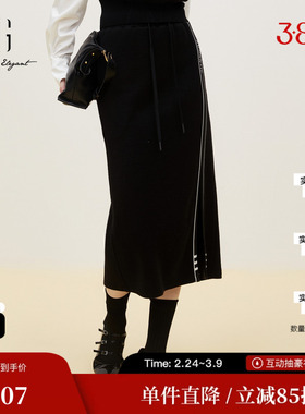 XG/雪歌XJ403711A890中长款开叉半身裙时尚冬季新款黑色包臀裙女