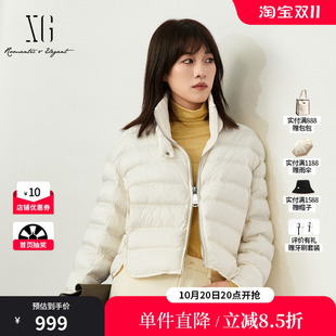 XG/雪歌 XL40604951白色翻领排骨短款白鸭绒羽绒服直筒外套女装