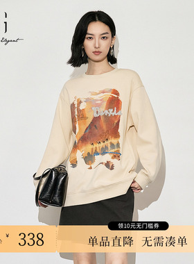 XG/雪歌XK401002B351印花长袖卫衣2025冬季新款宽松套头上衣女装