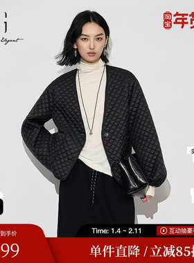 XG雪歌XK405845A890黑色菱格设计棉服时尚冬季新款宽松棉衣外套女