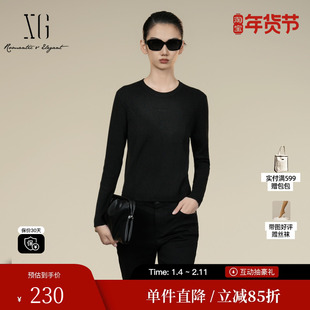 XG/雪歌XK411030A290黑色修身毛针织衫2025冬季新款绵羊毛毛衫女