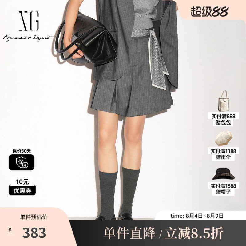 XG/雪歌XL302012B199灰色条纹A字休闲短裤西装薄裙裤通勤简约女装