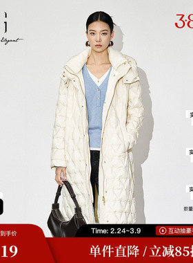 XG雪歌XJ406106A491米白色鸭绒羽绒服时尚冬季新款长款保暖外套女