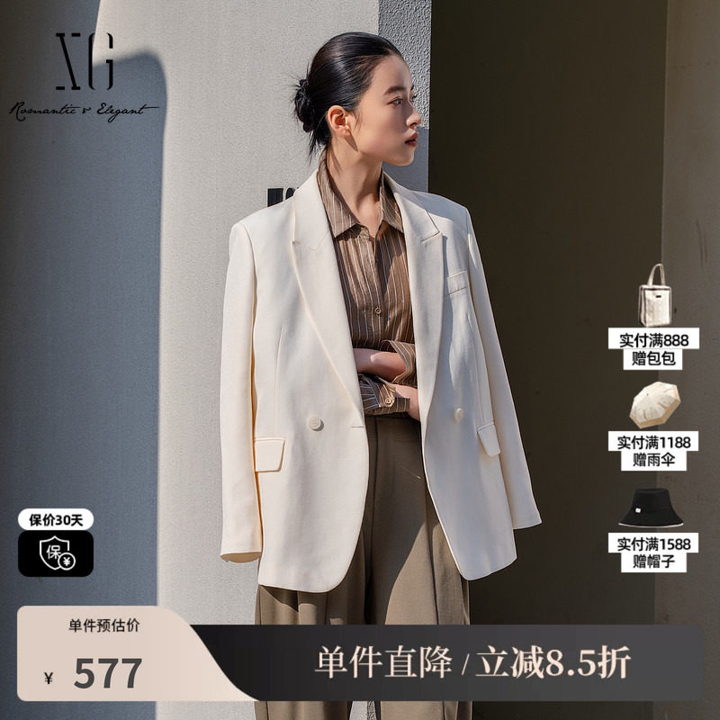 XG/雪歌XL107007A191米白色西装2026春季新款中长款长袖外套女装