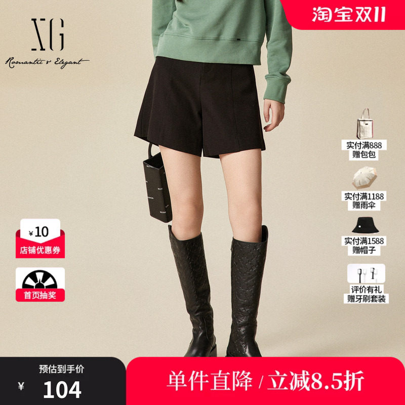 XG/雪歌XJ402051A190黑色通勤高腰休闲裤时尚秋季新款直筒短裤女