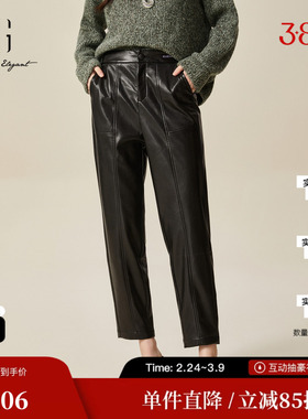 XG/雪歌XJ402049A190黑色街头风休闲裤时尚冬季新款皮质直筒裤女