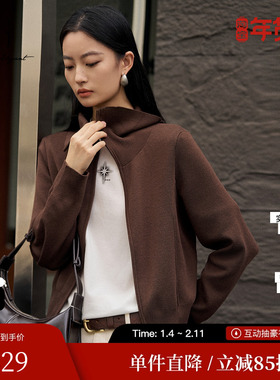 XG/雪歌XK411019A372翻领长袖毛针织衫2025冬季新款绵羊毛毛衫女