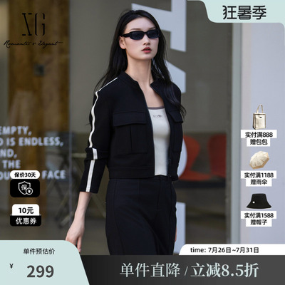 XG/雪歌XK307006A490 黑色立领长袖短外套修身显瘦休闲拉链上衣女