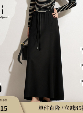 XG/雪歌XM203513A890黑色直筒半身裙松紧H型遮胯显瘦休闲长裙女装