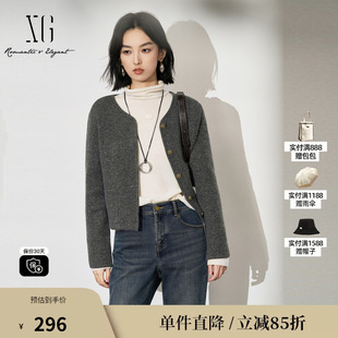 XG雪歌XL411650B884灰色长袖圆领毛衣2025冬季新款厚款针织开衫女