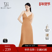 雪歌XJ304017A133桔黄色无袖 新款 连衣裙 时尚 秋季 吊带长裙女装