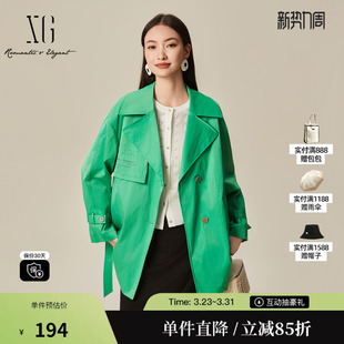 长袖 XG雪歌XJ108004A441绿色大翻领风衣时尚 中长款 新款 外套女 春季
