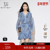 百褶A字裙女装 秋季 新款 雪歌XJ304019B397荷叶边长袖 连衣裙时尚