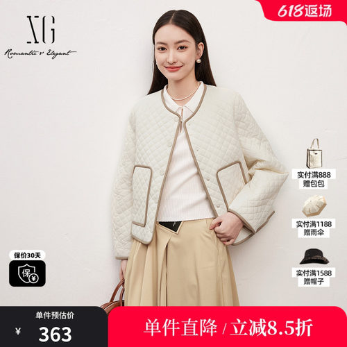 XG雪歌XK107030A191米白色长袖短外套2025春季新款短款圆领外套女
