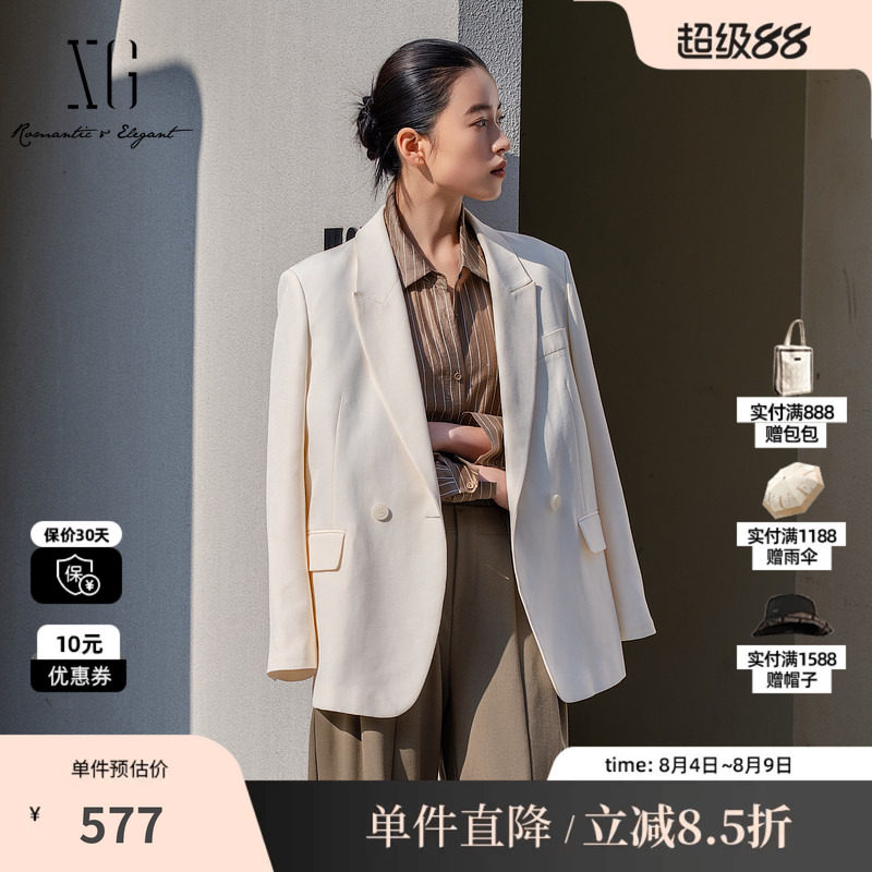 XG/雪歌XL107007A191米白色西装2026春季新款中长款长袖外套女装