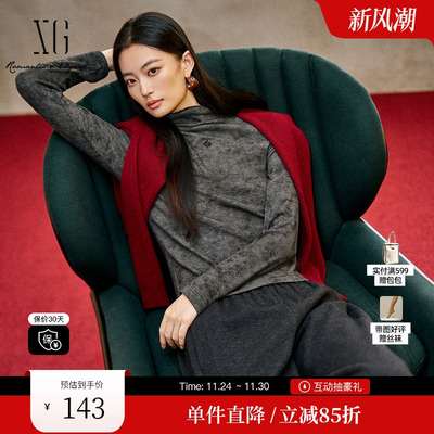 XG/雪歌XL401620A883烫钻设计长袖T恤2025冬季新款修身高领上衣女