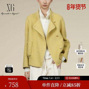 XG雪歌XK410001A630羊驼毛毛呢外套2025冬季新款长袖绵羊毛大衣女