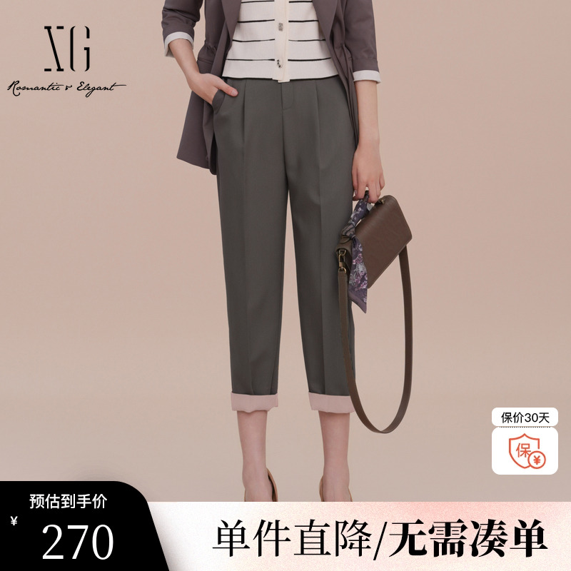 XG/雪歌XK102039A283深灰色休闲裤2025春季新款西装直筒九分裤女