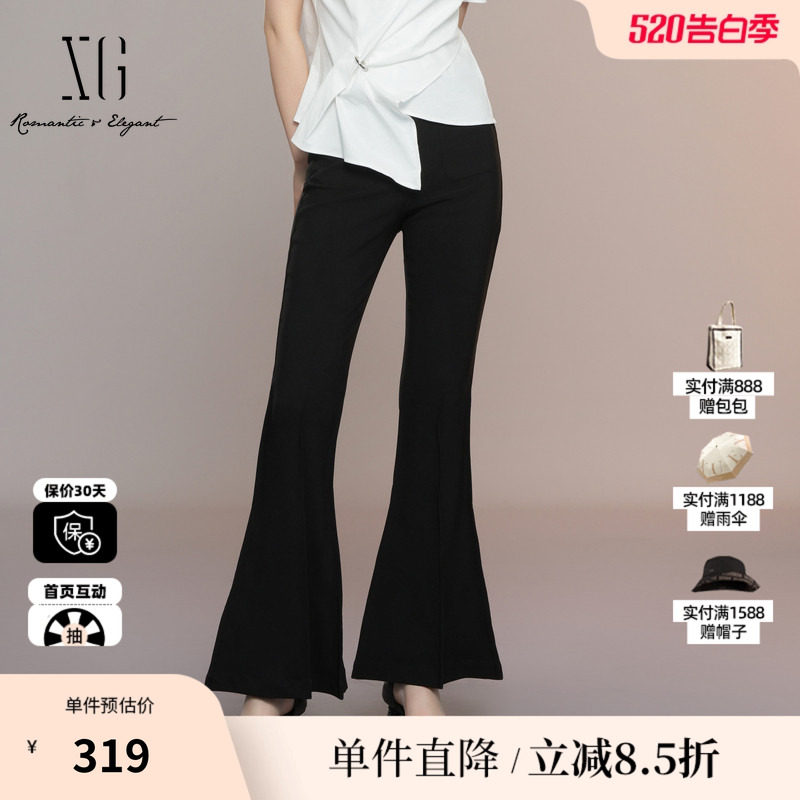 XG/雪歌XK202043A990薄款黑色休闲裤2025夏季新款显瘦微喇长裤女