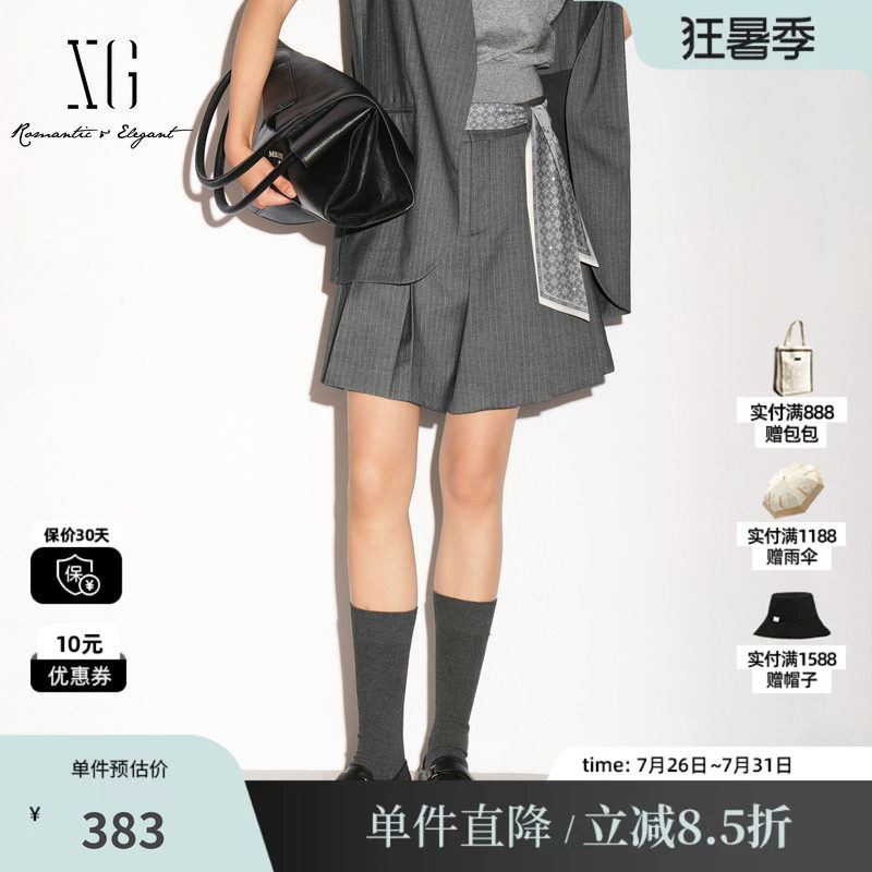 XG/雪歌XL302012B199灰色条纹A字休闲短裤西装薄裙裤通勤简约女装