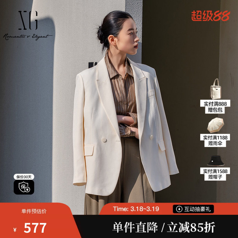 XG/雪歌XL107007A191米白色西装2026春季新款中长款长袖外套女装