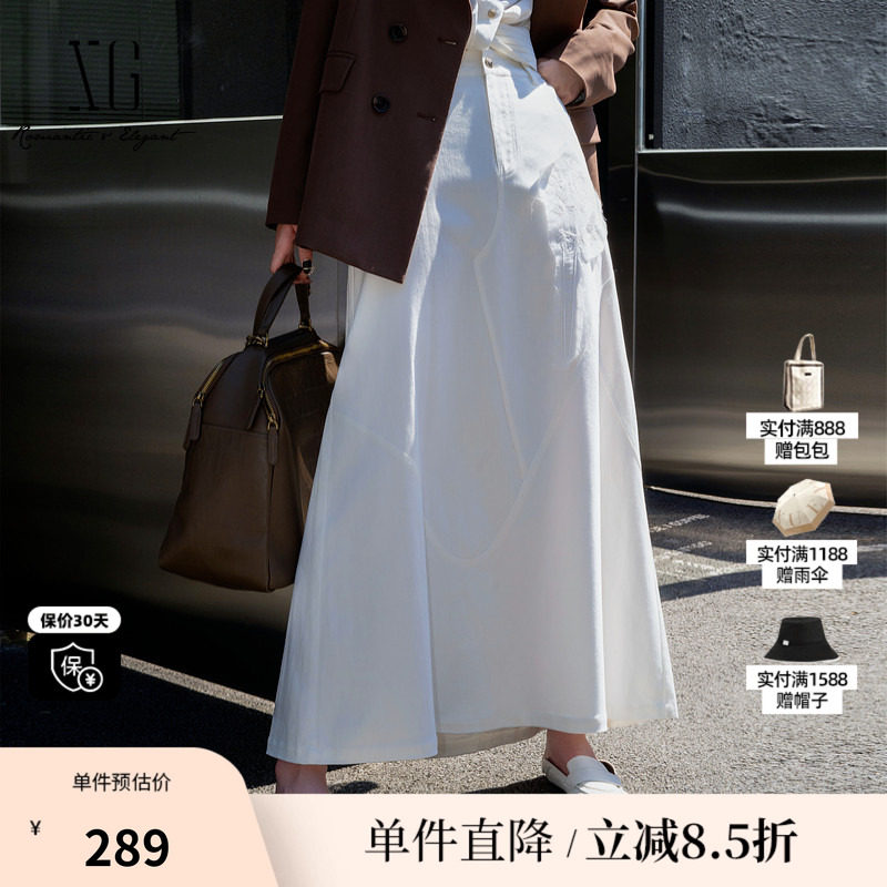 XG/雪歌XK303025A951淑女风半身裙2025秋季新款白色长裙A字裙女装