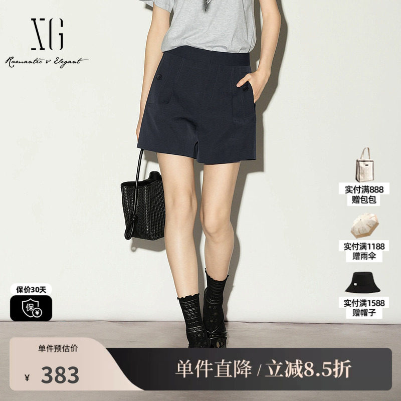 XG/雪歌XL202001A290黑色高腰A字休闲裤阔腿显瘦薄款西装短裤女装