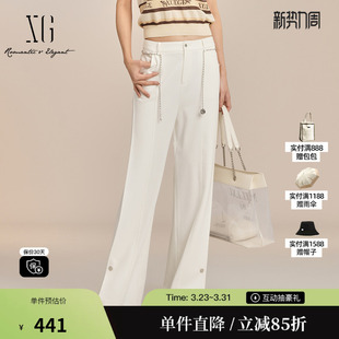 雪歌XK202018A551链条装 宽松阔腿长裤 饰休闲裤 新款 女 2025夏季