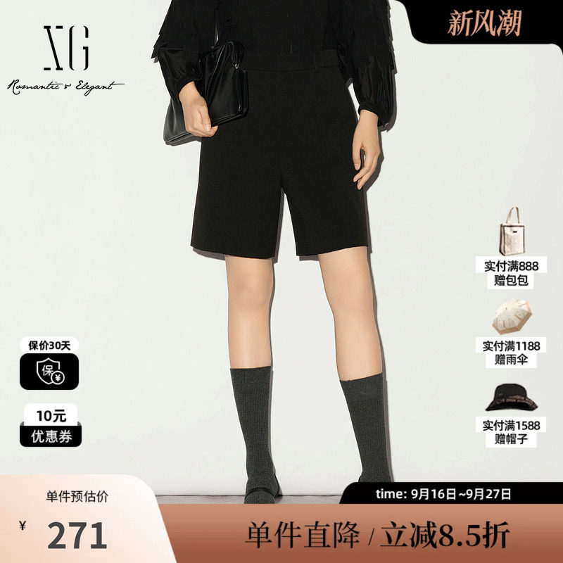 XG/雪歌XL102013A290直筒西装五分裤中裤阔腿外穿通勤休闲短裤女