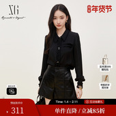 通勤长袖 上衣女 秋季 新款 雪歌XJ321029A290黑色街头风衬衫 时尚