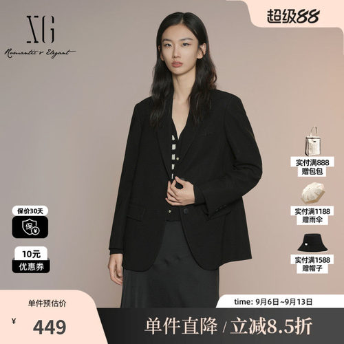 XG雪歌XK307025A690黑色长袖休闲西装2025秋季新款挺括西装外套女