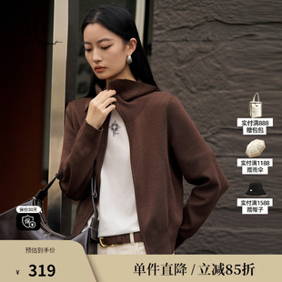 XG/雪歌XK411019A372 翻领长袖针织衫深咖色立领拉链开衫毛衫女装