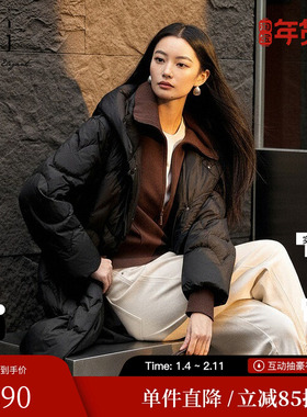 XG/雪歌XK406065A490黑色鸭绒羽绒服2025冬季新款厚款连帽外套女