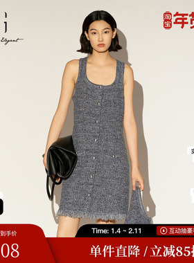 XG/雪歌XL111023A183深灰色无袖连衣裙2026春季新款针织中长裙女