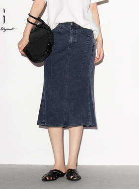 XG/雪歌XL203013A219 牛仔蓝棉感中长半身裙淑女直筒包臀鱼尾裙女