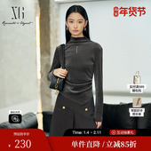 雪歌XK401010A281银灰色修身 长袖 T恤2025冬季 新款 设计感上衣女