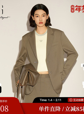 XG雪歌XL107006A285青茶色休闲西装2026春季新款绵羊毛长袖外套女