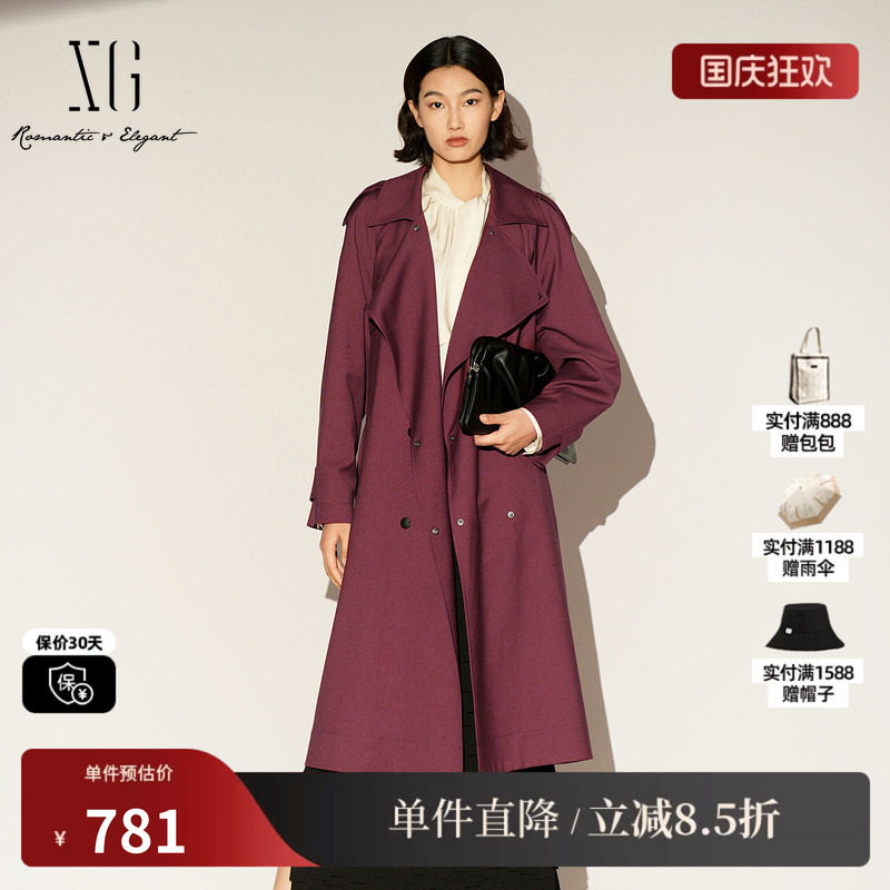 XG/雪歌XL108004A115中长款休闲风衣2026春季新款翻领长袖外套女