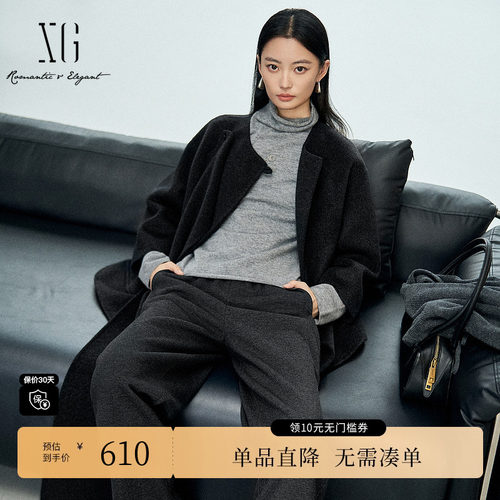 XG/雪歌XL410651A890山羊绒毛呢外套2025冬季新款绵羊毛大衣女装