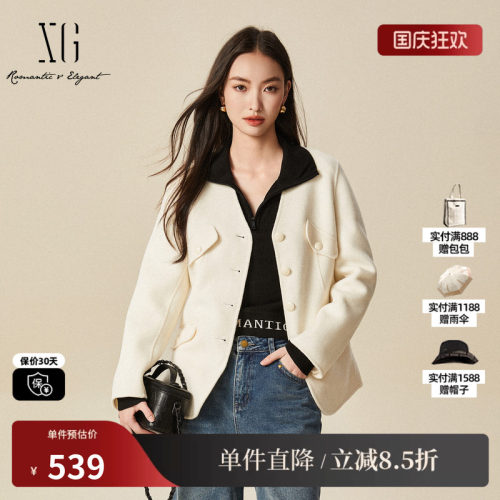 XG/雪歌XJ410065A191长袖毛呢外套时尚冬季新款纯绵羊毛大衣女装