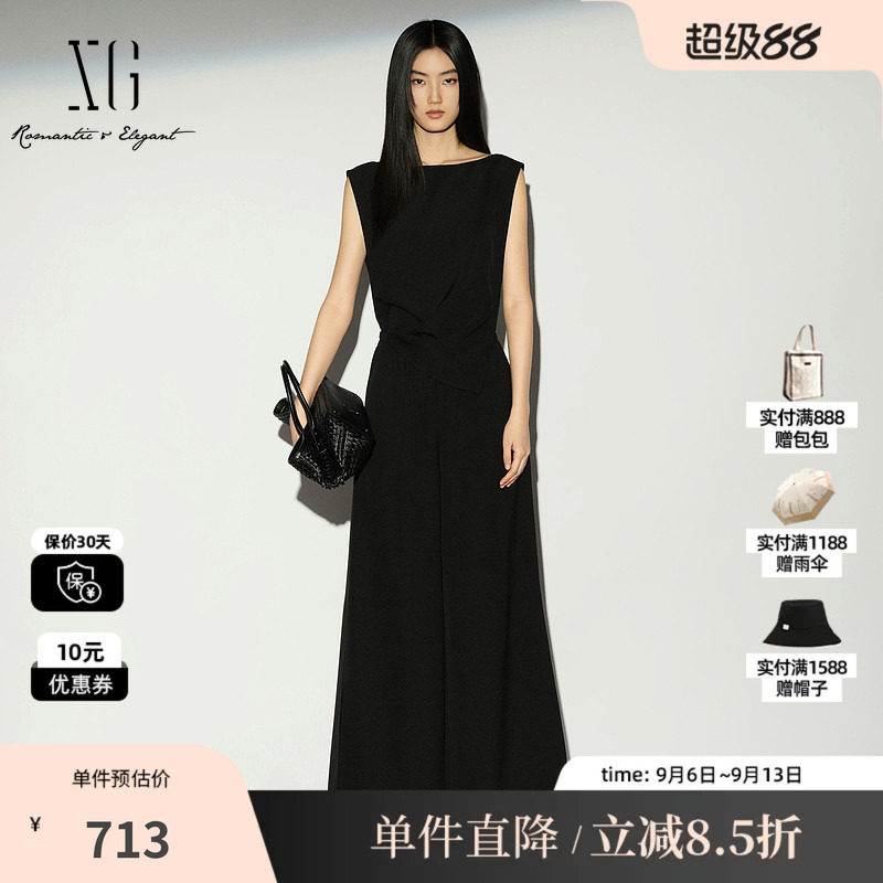 XG/雪歌XL202012A290 黑色无袖背心连体裤收腰高腰休闲阔腿长裤女