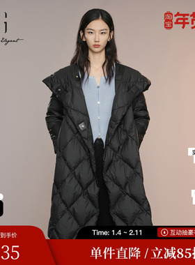 XG雪歌XK306002A690黑色中长款羽绒服2025秋季新款连帽鸭绒外套女